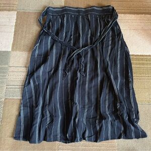 Striped Black Tie-Back Midi Skirt